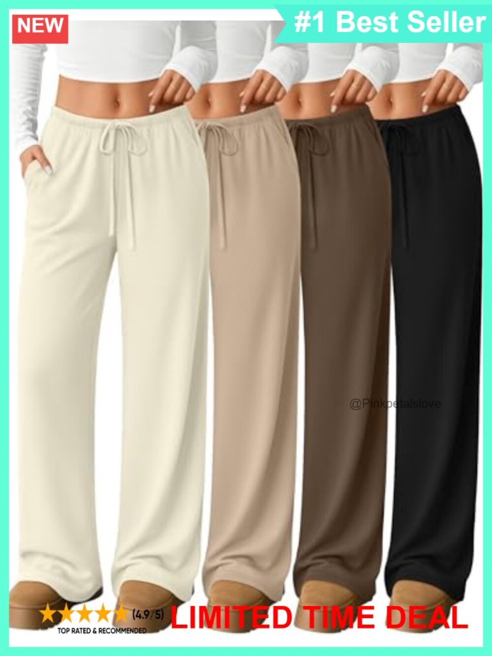 4 Pack Women's Wide Leg Lounge Pants Drawstring Side Pockets Yoga